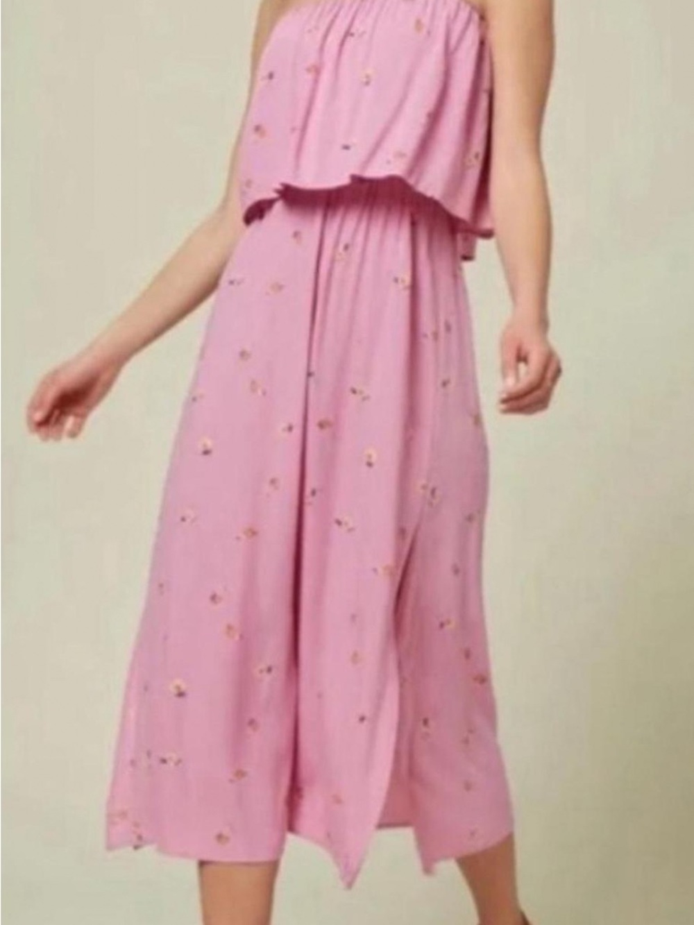 O'Neill Pink Strapless Midi Dress with Small Floral Print